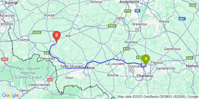 Map: Charleroi Airport Brussels South (CRL) to Chapelle-à-Oie