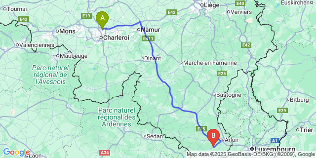 Map: Charleroi Airport Brussels South (CRL) to Châtillon