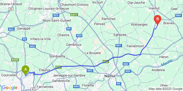 Map: Charleroi Airport Brussels South (CRL) to Ciplet