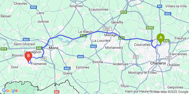 Map: Charleroi Airport Brussels South (CRL) to Colfontaine