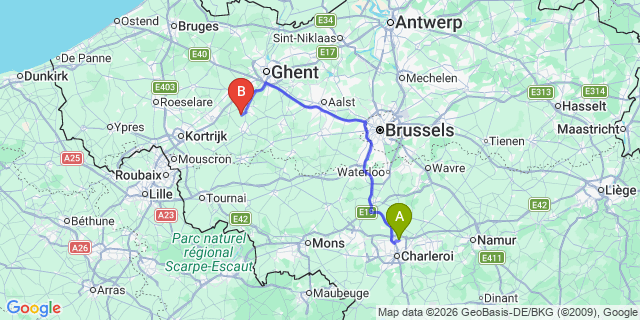 Map: Charleroi Airport Brussels South (CRL) to Condé-sur-l’Escaut