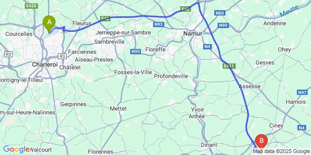 Map: Charleroi Airport Brussels South (CRL) to Conneux