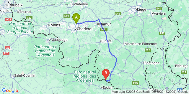 Map: Charleroi Airport Brussels South (CRL) to Corbion