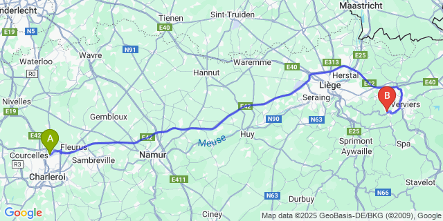 Map: Charleroi Airport Brussels South (CRL) to Cornesse