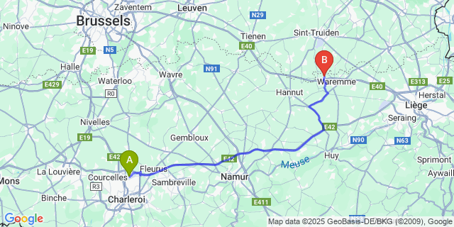 Map: Charleroi Airport Brussels South (CRL) to Corswarem