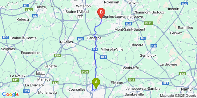 Map: Charleroi Airport Brussels South (CRL) to Couture-Saint-Germain
