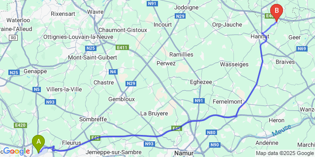 Map: Charleroi Airport Brussels South (CRL) to Cras-Avernas