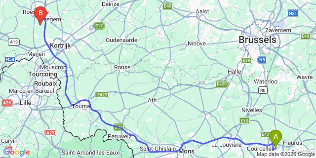 Map: Charleroi Airport Brussels South (CRL) to Croix