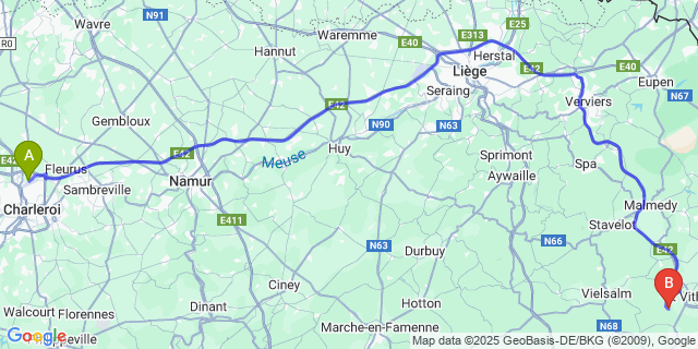 Map: Charleroi Airport Brussels South (CRL) to Crombach
