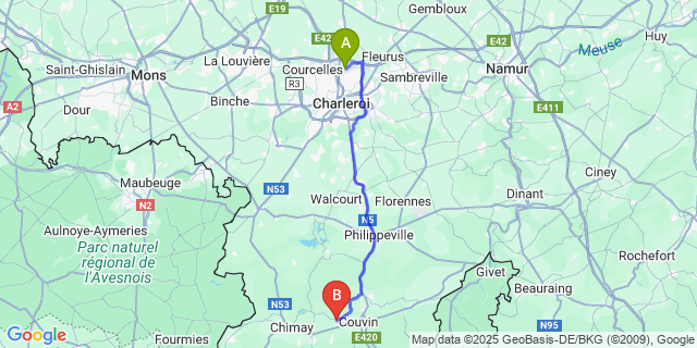 Map: Charleroi Airport Brussels South (CRL) to Dailly