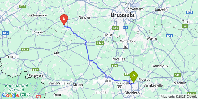 Map: Charleroi Airport Brussels South (CRL) to Deftinge