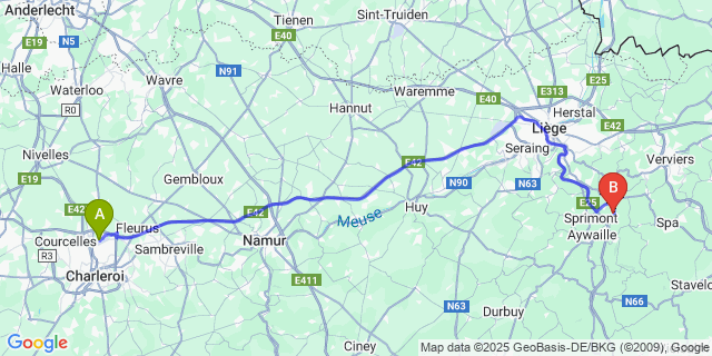 Map: Charleroi Airport Brussels South (CRL) to Deigne