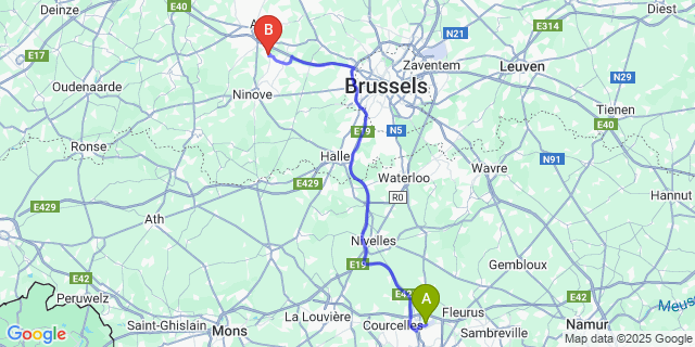 Map: Charleroi Airport Brussels South (CRL) to Denderleeuw