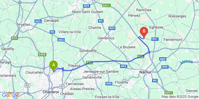 Map: Charleroi Airport Brussels South (CRL) to Dhuy