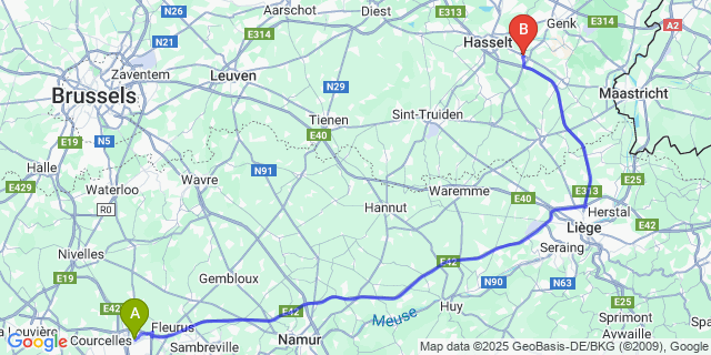 Map: Charleroi Airport Brussels South (CRL) to Diepenbeek