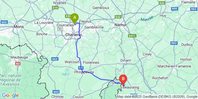 Map: Charleroi Airport Brussels South (CRL) to Dion