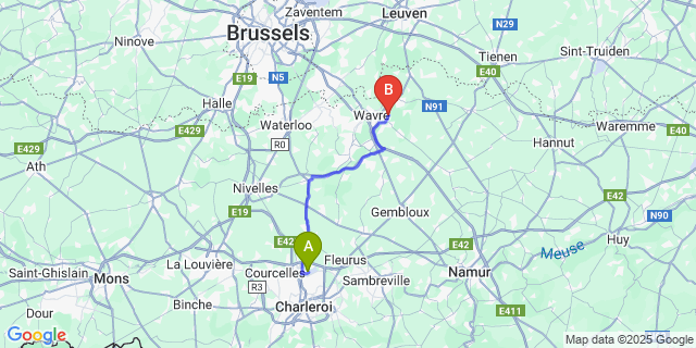 Map: Charleroi Airport Brussels South (CRL) to Dion-Le-Val