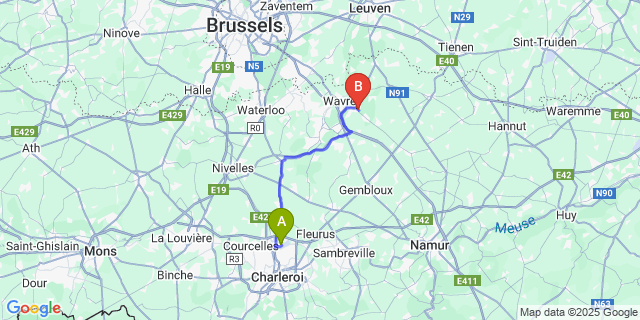 Map: Charleroi Airport Brussels South (CRL) to Dion-Valmont