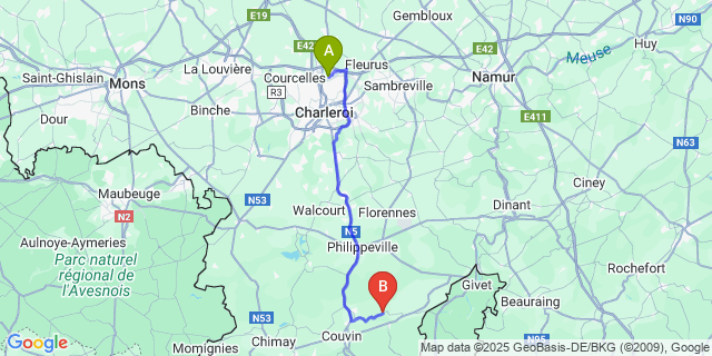 Map: Charleroi Airport Brussels South (CRL) to Dourbes
