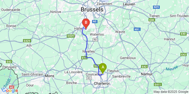 Map: Charleroi Airport Brussels South (CRL) to Dworp
