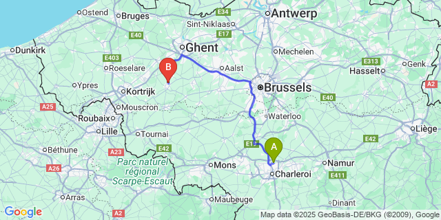 Map: Charleroi Airport Brussels South (CRL) to Eine