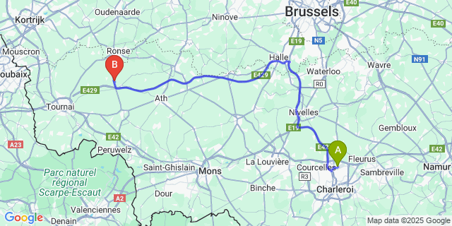 Map: Charleroi Airport Brussels South (CRL) to Ellignies-Lez-Frasnes