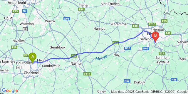 Map: Charleroi Airport Brussels South (CRL) to Embourg