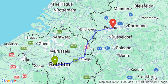 Map: Charleroi Airport Brussels South (CRL) to Enschede