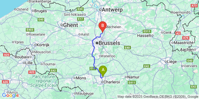 Map: Charleroi Airport Brussels South (CRL) to Eppegem
