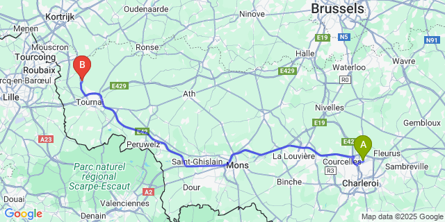 Map: Charleroi Airport Brussels South (CRL) to Esquelmes