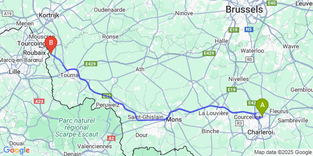 Map: Charleroi Airport Brussels South (CRL) to Estaimpuis