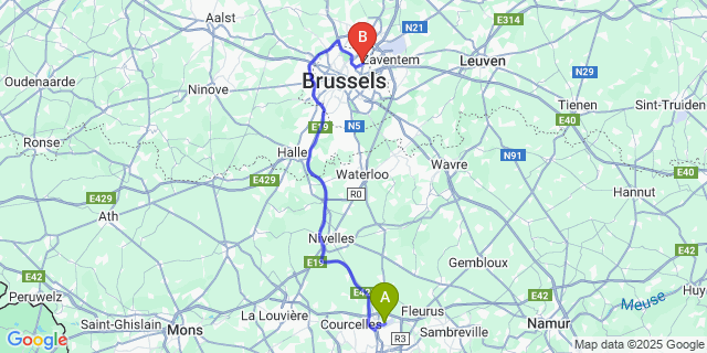 Map: Charleroi Airport Brussels South (CRL) to Evere