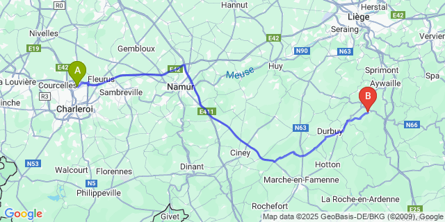 Map: Charleroi Airport Brussels South (CRL) to Ferrières