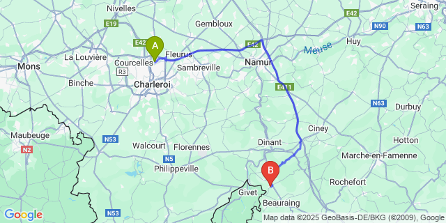 Map: Charleroi Airport Brussels South (CRL) to Feschaux