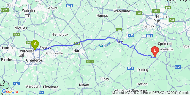 Map: Charleroi Airport Brussels South (CRL) to Filot