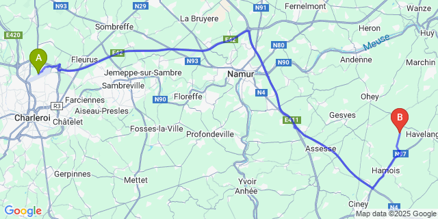 Map: Charleroi Airport Brussels South (CRL) to Flostoy