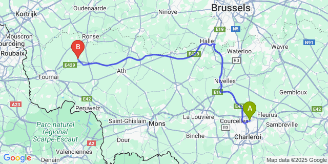 Map: Charleroi Airport Brussels South (CRL) to Forest (Hainaut)