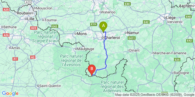 Map: Charleroi Airport Brussels South (CRL) to Forge-Philippe