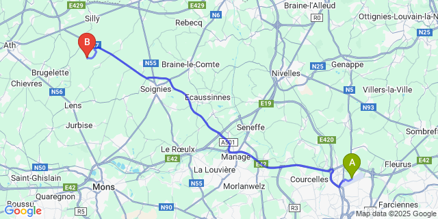 Map: Charleroi Airport Brussels South (CRL) to Fouleng