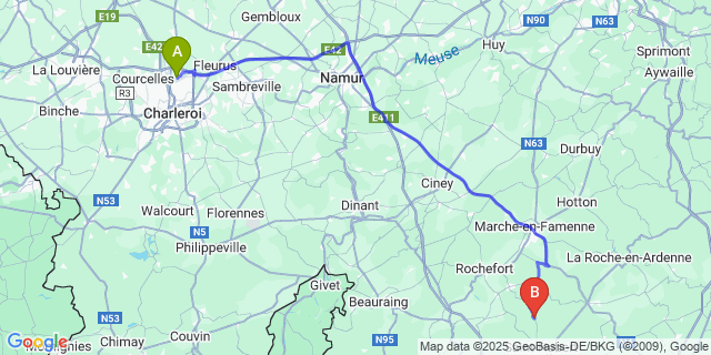 Map: Charleroi Airport Brussels South (CRL) to Fourneau Saint-Michel