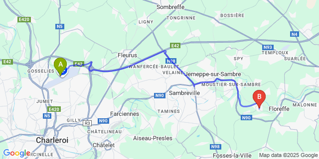 Map: Charleroi Airport Brussels South (CRL) to 