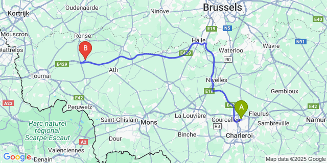 Map: Charleroi Airport Brussels South (CRL) to Frasnes