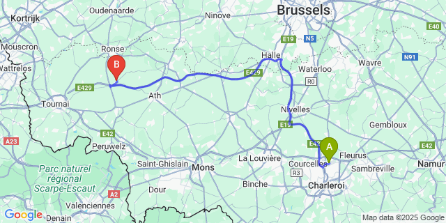 Map: Charleroi Airport Brussels South (CRL) to Frasnes-lez-Buissenal