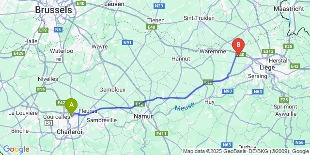 Map: Charleroi Airport Brussels South (CRL) to Freloux
