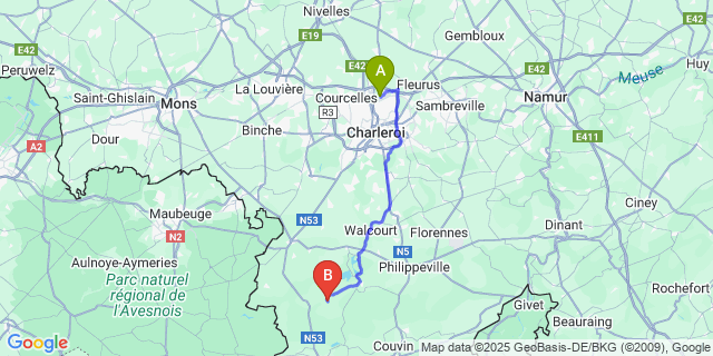 Map: Charleroi Airport Brussels South (CRL) to Froid-Chapelle