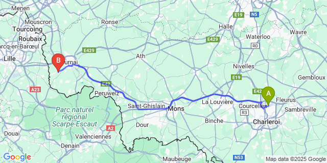 Map: Charleroi Airport Brussels South (CRL) to Froidmont