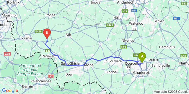 Map: Charleroi Airport Brussels South (CRL) to Gallaix