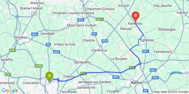 Map: Charleroi Airport Brussels South (CRL) to Geest-Gérompont-Petit-Rosi?re