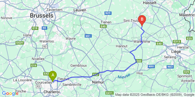Map: Charleroi Airport Brussels South (CRL) to Gelmen