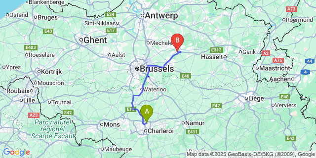 Map: Charleroi Airport Brussels South (CRL) to Gelrode